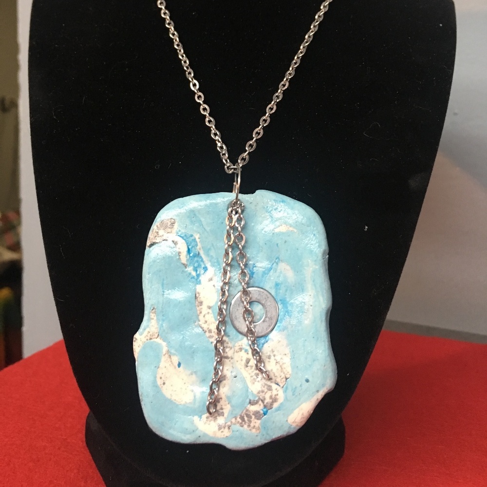 12" necklace  w/handmade clay pendant